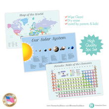 Load image into Gallery viewer, 3pc Placemat Set World, Solar System, Periodic Table