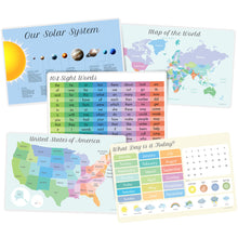Load image into Gallery viewer, 5pc Placemat Set Days, Sight words, World, USA & Space