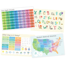 Load image into Gallery viewer, 4pc Placemat Set Days, Months, ABC, Sight words and USA
