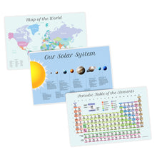 Load image into Gallery viewer, 3pc Placemat Set World, Solar System, Periodic Table
