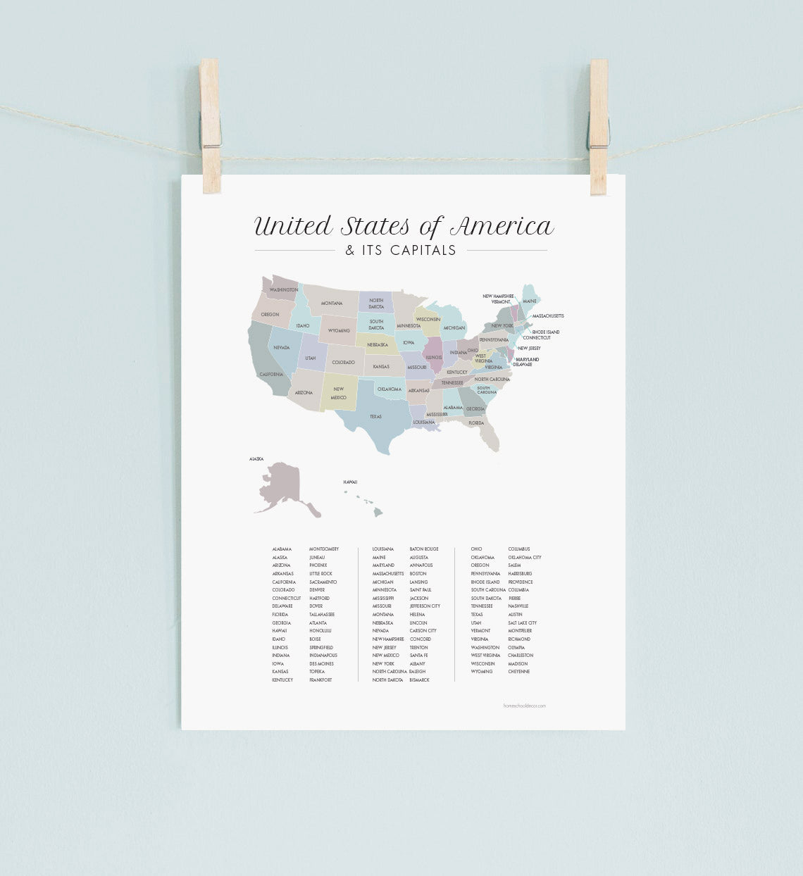 printable state capitals map