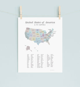 USA Map with Capitals Poster Print