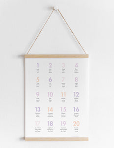 Counting 1-20 in 3 Languages Poster Print in Pink