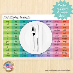 4pc Placemat Set Days, Months, ABC, Sight words and USA