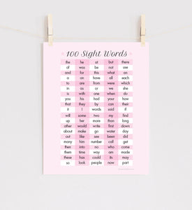 100 Sight Words Poster Print