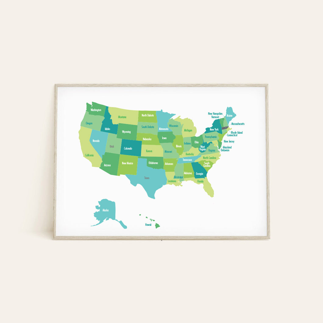 USA Map Poster Print in Green